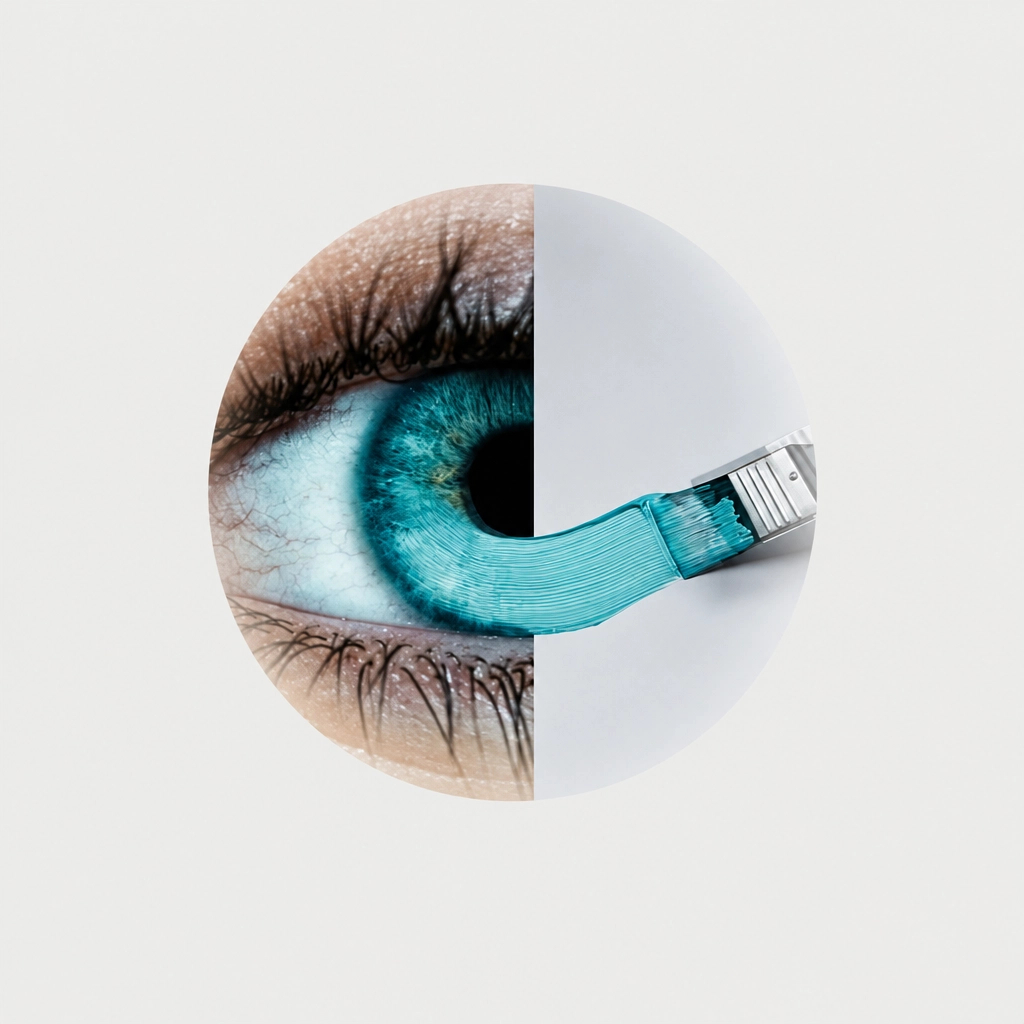 Predictive Mind brand mark: a circular eye with an iris continuing into a teal fibre-optic cable on a pale grey background